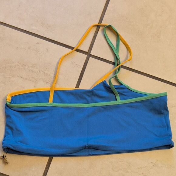 NWT Stone Fox Ibiza One-Shoulder Bikini Top Blue Apple Mint Tranquil Color Block - Picture 5 of 10